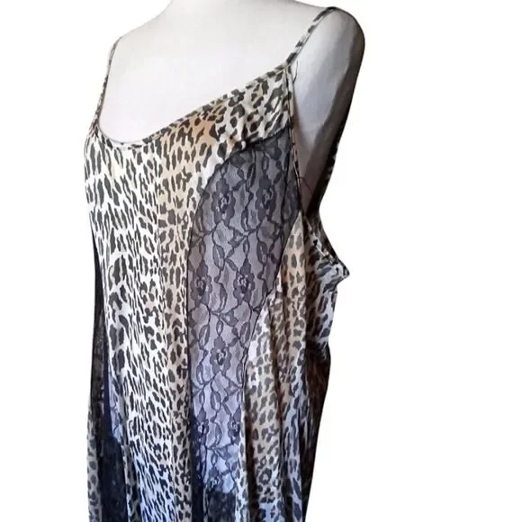 Vintage Marcie Stuart Union Made Leopard Print Lace Panel Slip Dress Size 3X - Picture 3 of 7